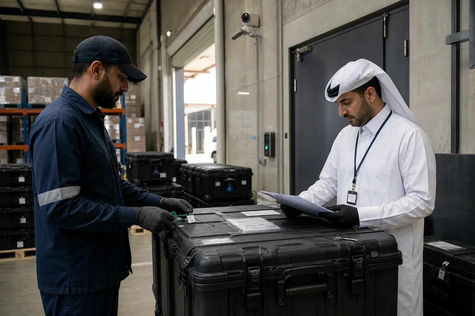 Secure logistics handover with controlled transit cases and documentation